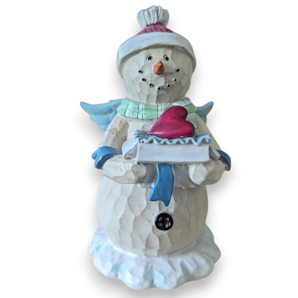 Winter Wishes Kohls Wood-looking Resin Angel Snowman with Heart and Bouncy Wings